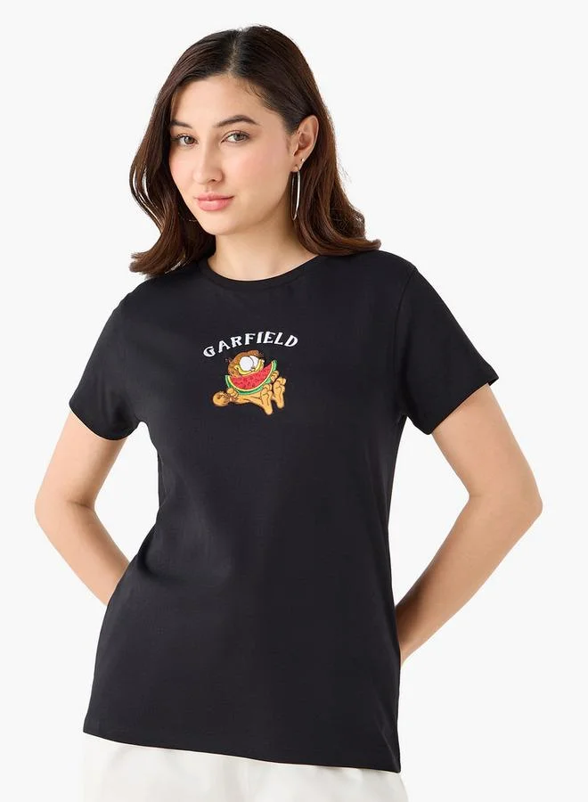 SP Characters Cotton T-shirt with Garfield Embroidery